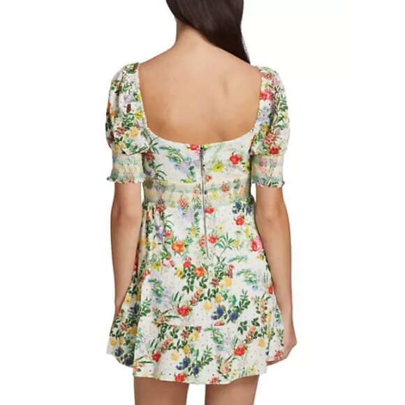 Alice + Olivia 'Kristie' Puff-Sleeve Mini-Dress, Off White/Multicolor - Picture 4 of 6